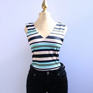 AFRM Retro Bodysuit, Stripes, Medium